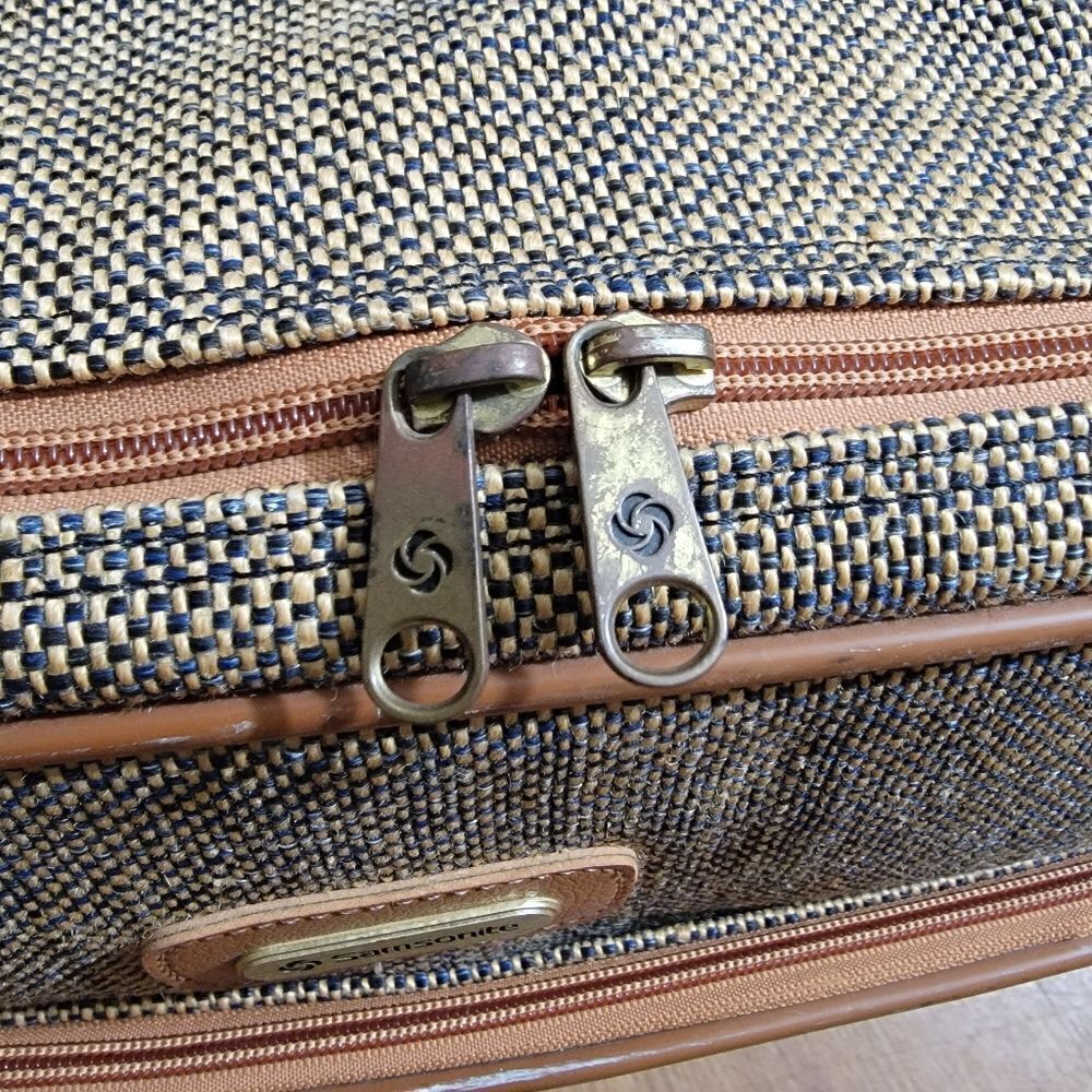 Samsonite Vintage Travel Bag Luggage Corduroy Leather Made in Korea Brown Tan - Picture 7 of 12